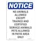 Signmission OSHA Notice Sign, 10" H, 7" W, Rigid Plastic, No Animals Allowed Except Trained Sign, Portrait OS-NS-P-710-V-14374 - alternate 1